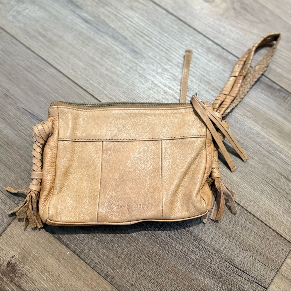 Beige Genuine Leather Wristlet